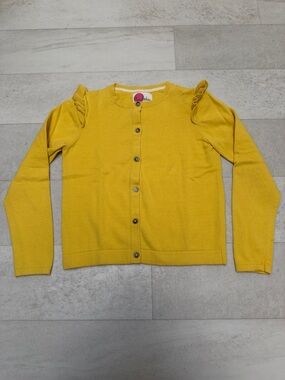 Mini Boden Yellow Ruffle-Shoulder Cardigan